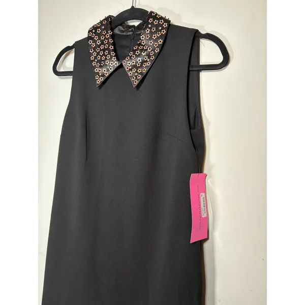 Betsey Johnson NWT Shift Dress Black Floral Embellished Collar Classic Size 4 - Image 3