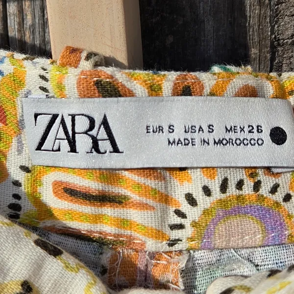 Zara beautiful print flare leg pants Linen Blend Small - Image 7