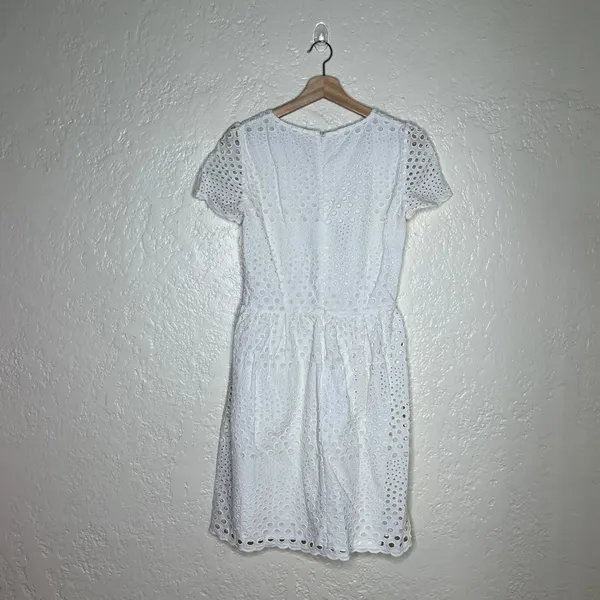 Boden White Eyelet Cotton Lace‎ Short Sleeve Fit Flare Dress WH541 Womens US 4R - Image 2