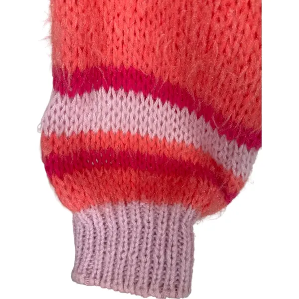 Anthropologie Striped Sleeve Open Front Cardigan Sweater Coral Pink One Size - Image 13
