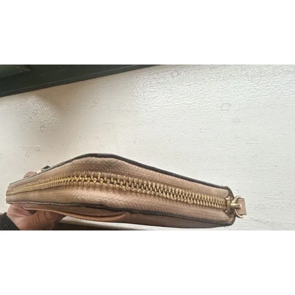 Kate Spade Bow Zip Around Wallet Blush Pink Hatched Leather Clutch Gold Tone - Image 16