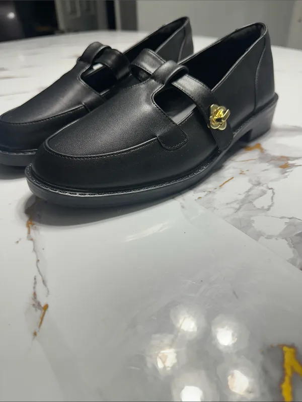 Chic Black Mary Jane Loafers Gold Accent ,Cute Style. - Image 6