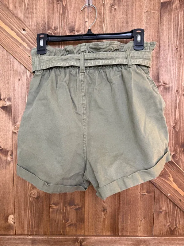 Abercrombie & Fitch Women’s Small Olive Green High Rise Paperbag Belted Shorts ( - Image 2