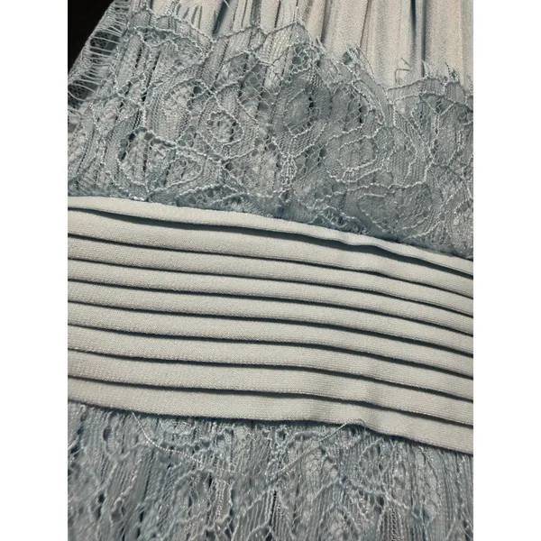 ASOS Light Blue Pleated‎ Lace Trim Maxi Dress Sleeveless V-Neck Wedding Guest 4 - Image 6