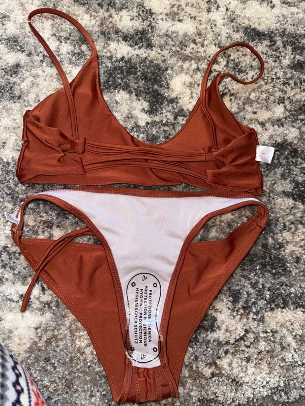 Zaful Rust Brown Scoop Bikini Top & Brief Set - Image 4