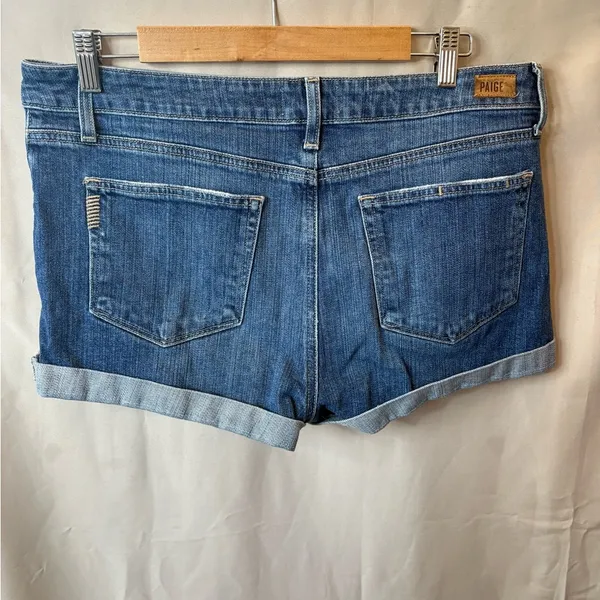 Paige Denim Jean Shorts Women's Size 32 Jimmy Jimmy Dark Wash Cuffed Distressed - Image 5