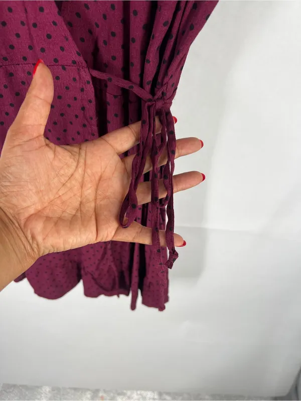Blue Rain Burgundy Polka Dot Wrap Mini‎ Dress - Image 7