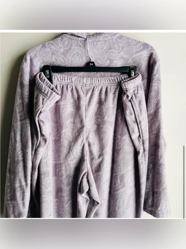 Adonna Sleepwear Lilac Purple Paisley Pajamas Button Front Top XXL - Image 5