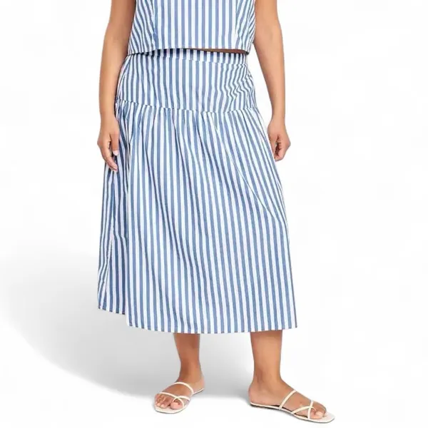 Old Navy Blue White Striped Two Piece Skirt Set XL NWT Cotton Poplin Summer - Image 10
