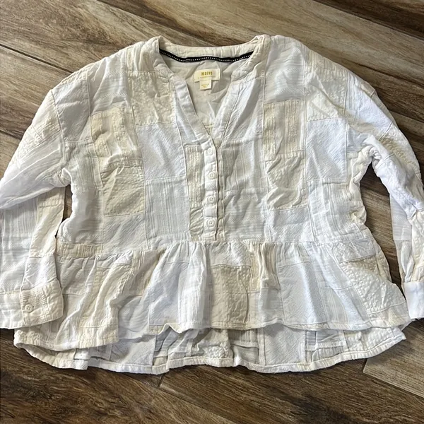 Anthropologie Maeve white and creme patchwork blouse - Image 3