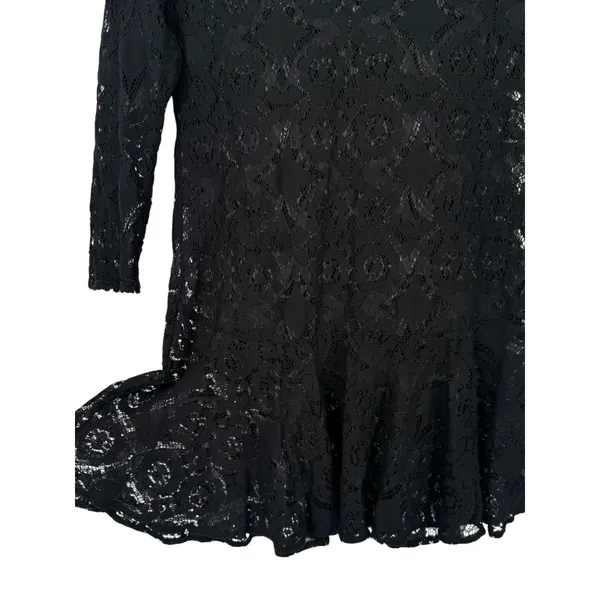 Free People Sheer Floral Lace Mini Dress 3/4 Sleeve Ruffle Hem Black Boho Size 0 - Image 9