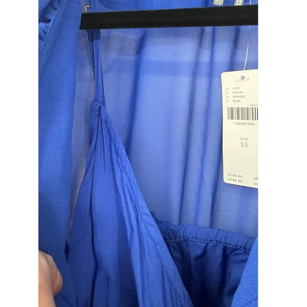 NWT Anthropologie Long Sleeve Ruffled Asymmetric Midi Dress Blue‎ Sz XS Feminine - Image 8