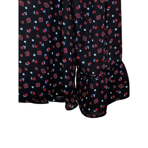 LOFT Women's Top Floral Knit Long Bell Sleeve Pleated Round Neck‎ Blouse Small - Image 2