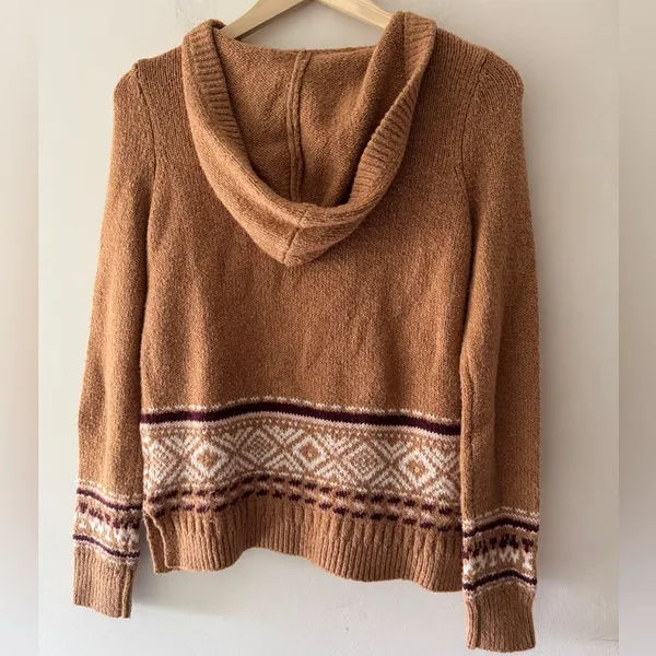Hollister Women's Fair Isle Sweater Hoodie Lace Up‎ V Neck - Image 4