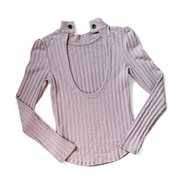 Free People Mock Neck Cutout Ribbed Long Sleeve Top‎ Size L - Image 4