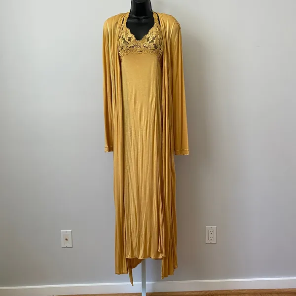 La Perla 2 Luxury Silk Nightgown & Robe Set Lace Halter Maxi Lingerie Italy - Image 2