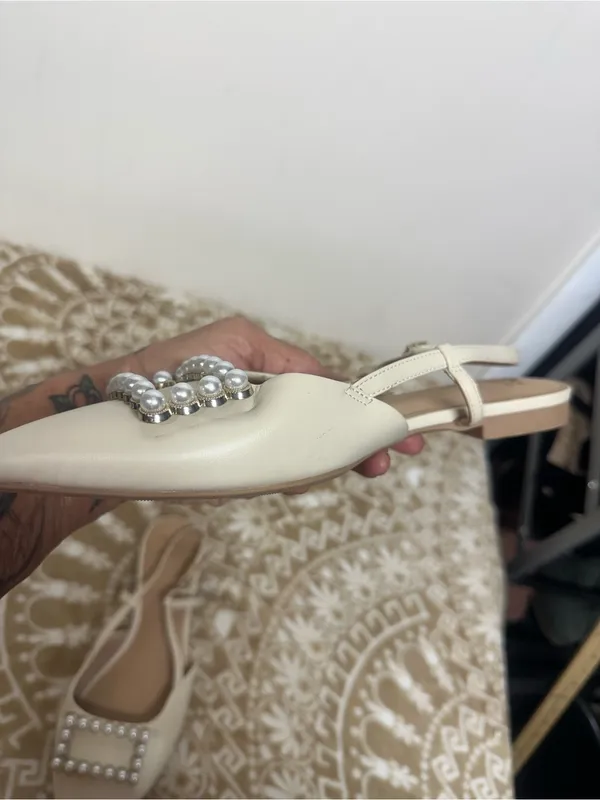 a new day Cream Pearl-Embellished Pointed Slingback Flats - Image 9