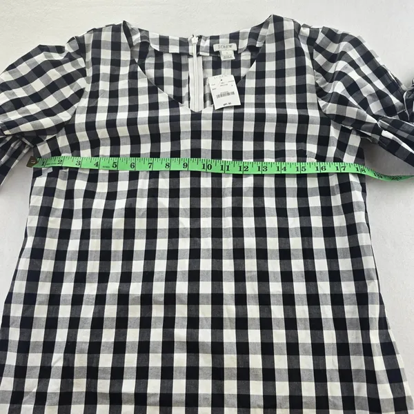 J. Crew Factory‎ NWT Gingham Dress V-Neck Tie Sleeve Black White Size S - Image 9