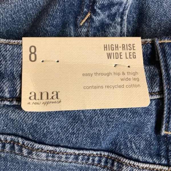 A.N.A. Size 8 Two-Tone High-Rise Wide Leg, Kick Pleat Denim Jeans. New With Tags - Image 7