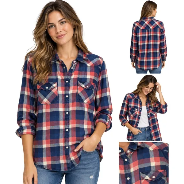 American Eagle Boyfriend Fit Shirt Womens XL Plaid Snap Button Western Cowgirl - Image 2