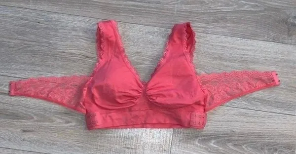 Pink lace Criss cross back lightly padded bra small - Image 4