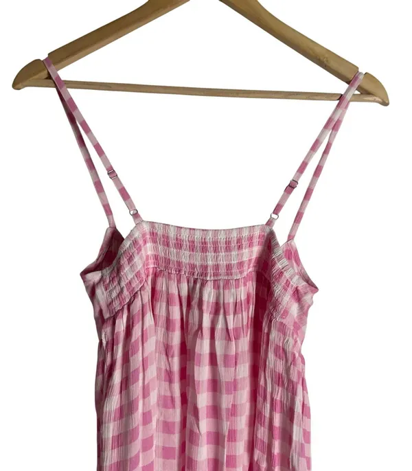 Playa Lucila Pink Check Gingham Empire Slit Maxi Slip Dress Picnic Preppy XS - Image 7
