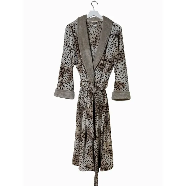 Natori Womens XL Leopard Plush Robe Animal Print Long Belted Shawl Collar - Image 2