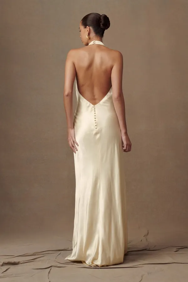 Meshki ESTHER Iridescent Satin Cowl Maxi Dress - Lemon Sorbet - Image 2