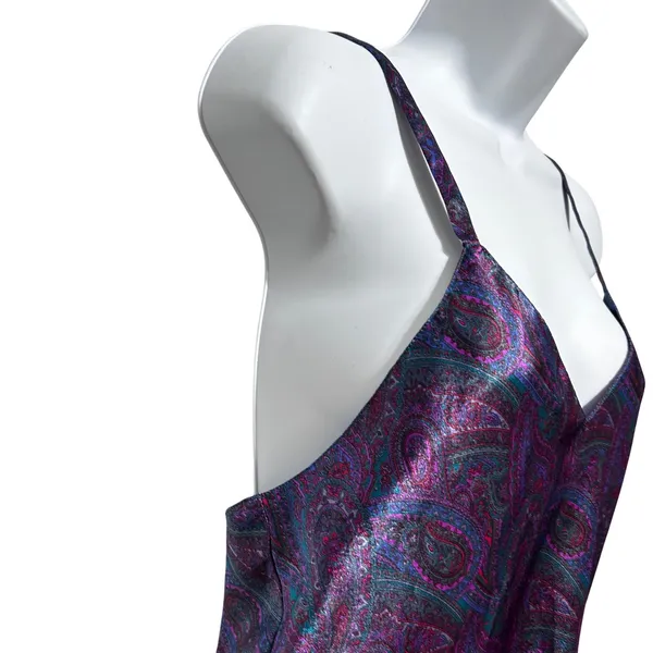 VTG Fredericks Of Hollywood Women‎ Satin Paisley Mini Slip Dress S Y2K Lingerie - Image 4