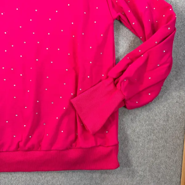 Fantastic Fawn Rhinestone Bedazzled Crewneck Sweatshirt Women's Large Pink - Image 2