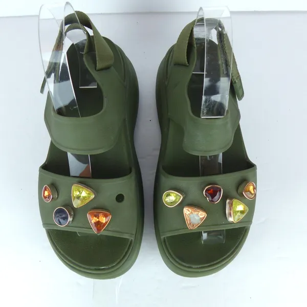 Crocs Soho Y Strap Sandals Womens 8 Army Green Platform Chunky Gem Charms Y2K - Image 5