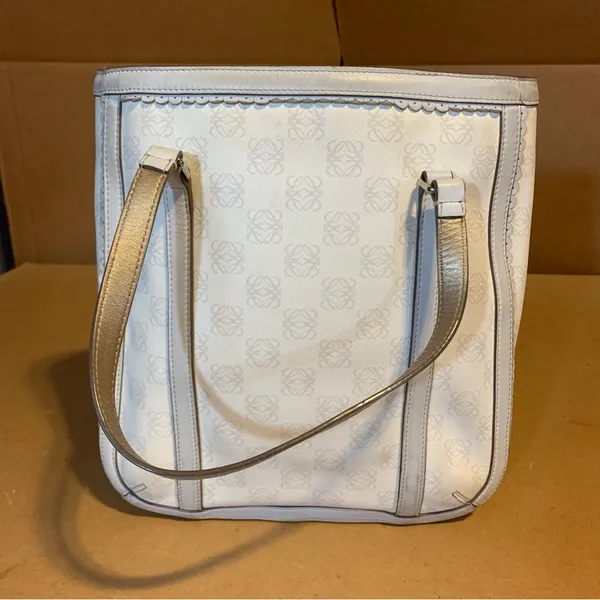 Loewe Taupe Anagram Pvc & Synthetic Leather Trim Tote Bag - Image 5