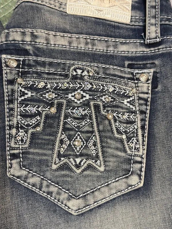 Grace In LA Easy Fit Embellished Bootcut Jeans Rhinestones Thunderbird Sz 30 - Image 5