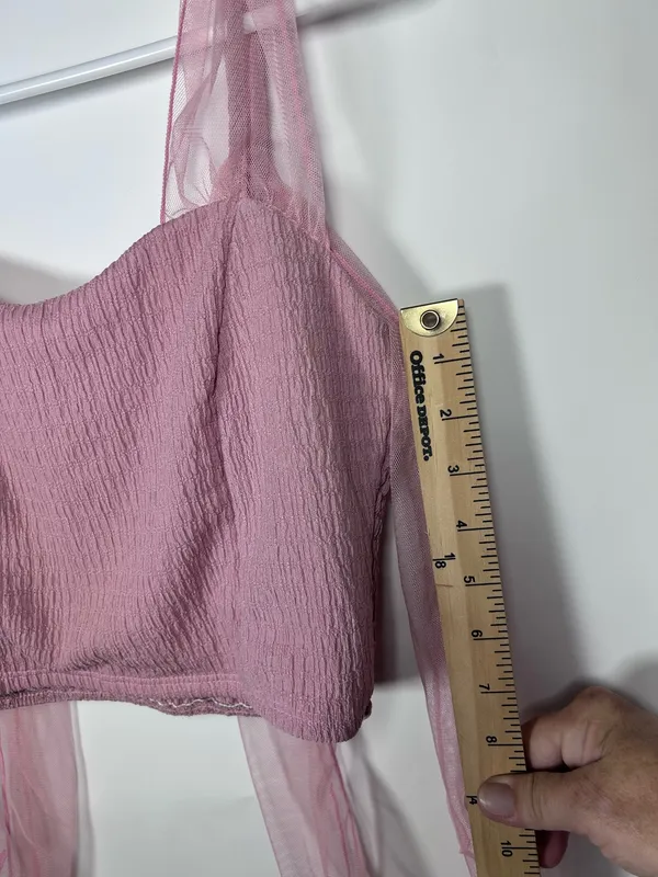 Altar’d State Size S Mauve Pink Tulle Bow Strap Smocked Crop Top Coquette - Image 8