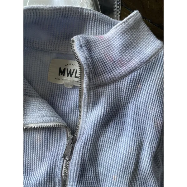 Madewell MWL Quarter Zip Pullover Womens Size S Blue Tie Dye Waffle Sweatshirt - Image 9