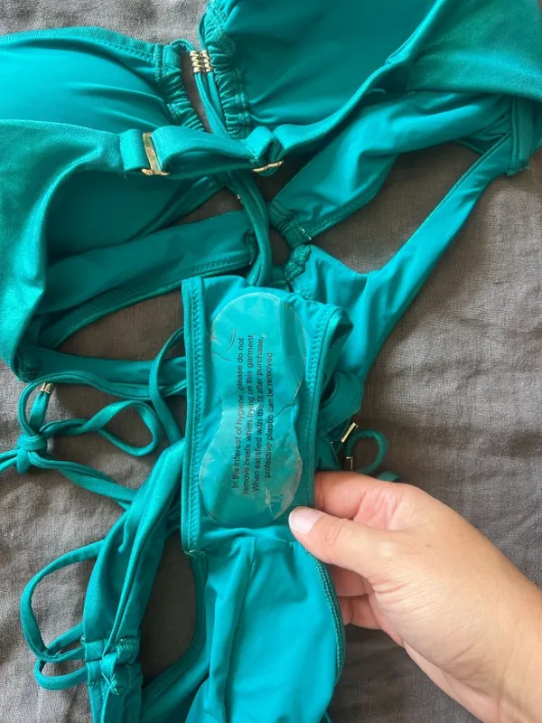 NWOT Honey Birdette Ziva Teal Metallic Swimsuit MED monokini - Image 4