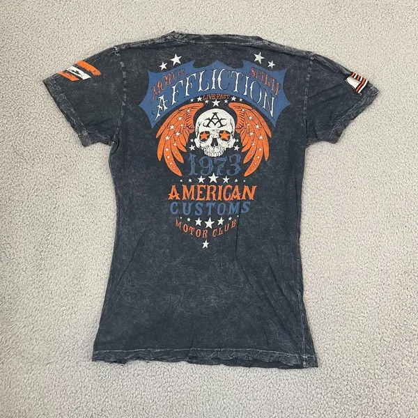 Affliction Motor Spirit American Custom Graphic Shirt Women XL Gray Y2K Skulls - Image 5