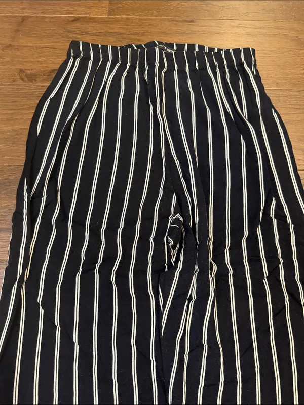Brandy Melville Pants Black White Striped Wide Leg Elastic Waistband - C31-047 - Image 2