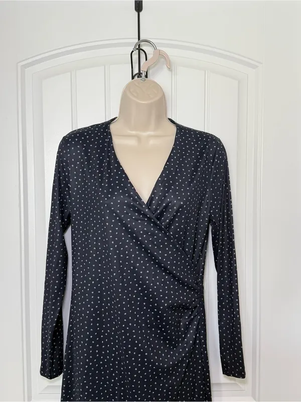 Ann Taylor Small Navy White Faux Wrap Classic Midi Lined Dress Minimalist Retro - Image 3
