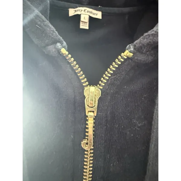 Juicy Couture Velour Track Jacket Womens Large Blue Full‎ Zip Hoodie Velvet Y2K - Image 4