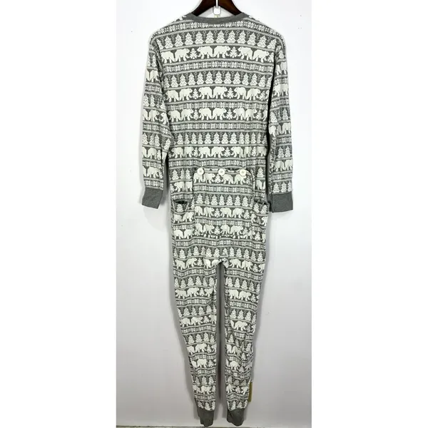 Hatley X Indigo One Piece Pajamas Womens Large Gray‎ Polar Bear Nordic Trap Door - Image 2
