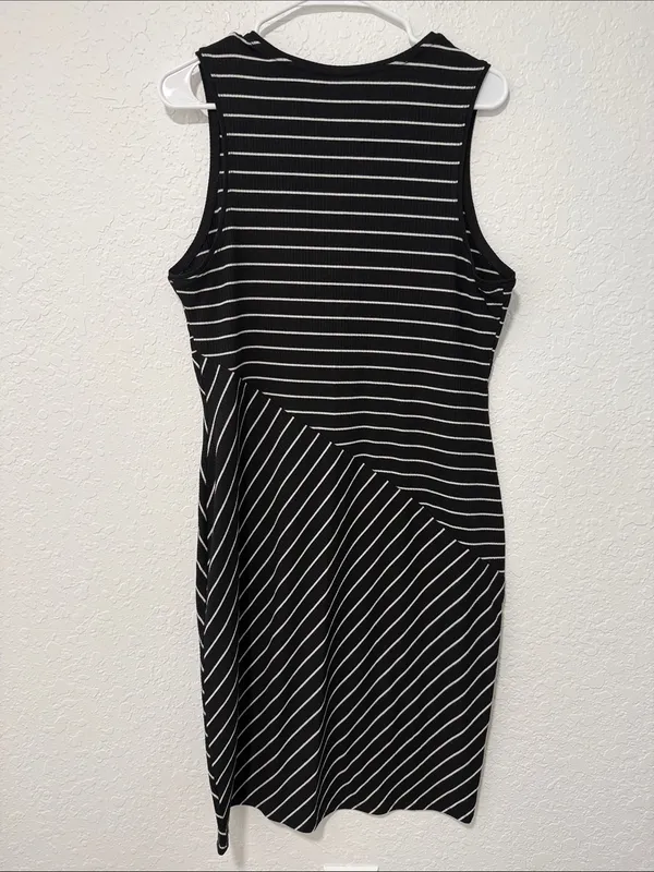 MOSSIMO Sleeveless Black & White Striped Midi Dress Size XL - Image 2