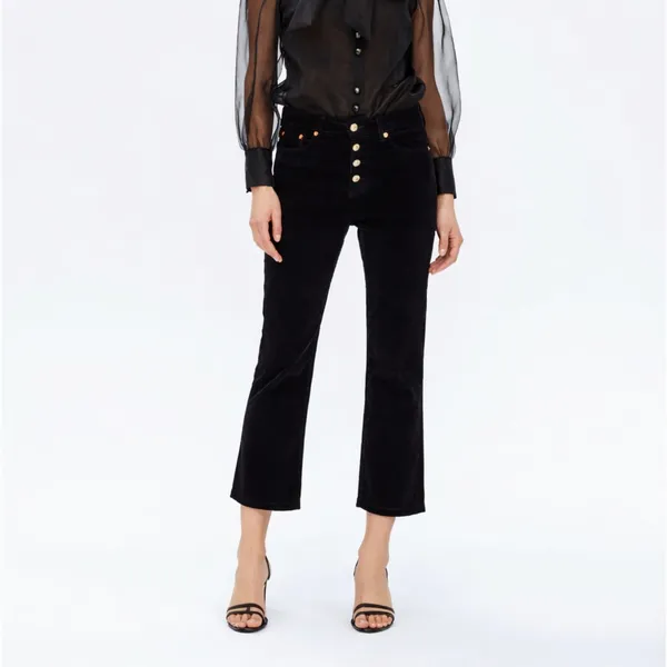 Zara Woman High-Rise Corduroy Button-Fly Cropped Kick Flare Pants - Image 4