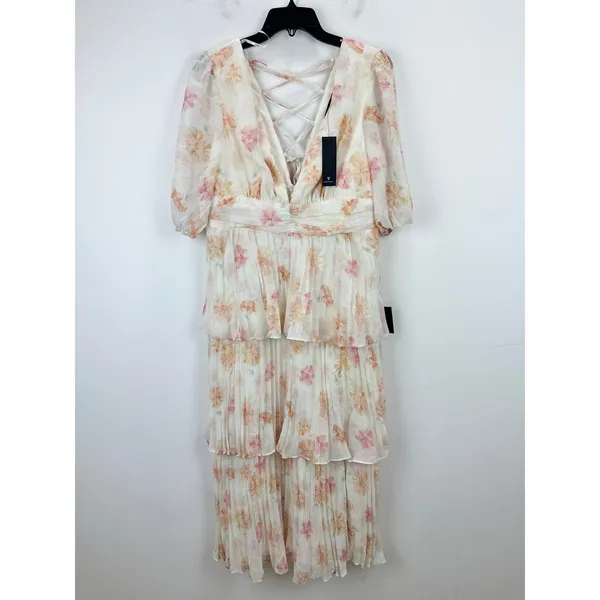 Lulus Jadia Ivory Floral Pleated Tiered Midi Dress Cocktail Party XL NWT - Image 5