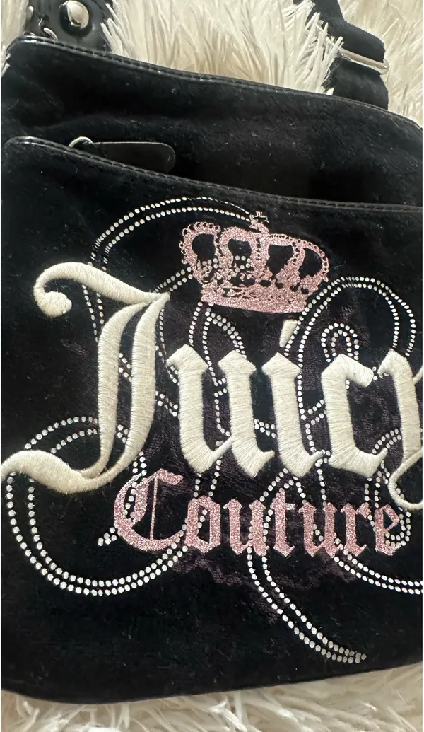 Juicy Couture Y2K Black Velour Crossbody Bag - 2011 Vintage Pink Sparkles - Image 5