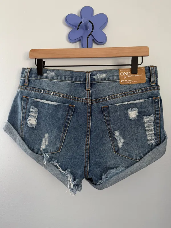 One Teaspoon 28 Denim Shorty Shorts Bandits Distressed Medium Wash Biker - Image 3