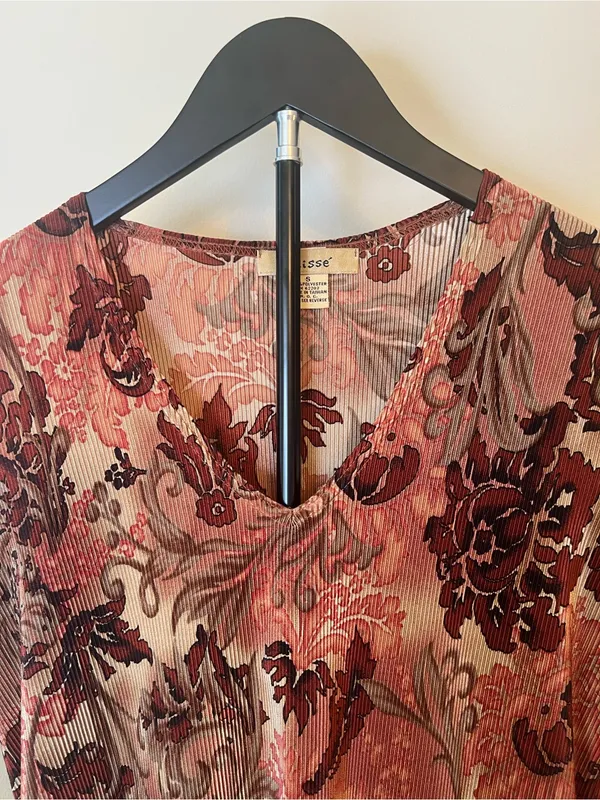 Y2K Plissé Sheer Floral Long‎ Sleeve Top Boho Fairy Grunge S - Image 5