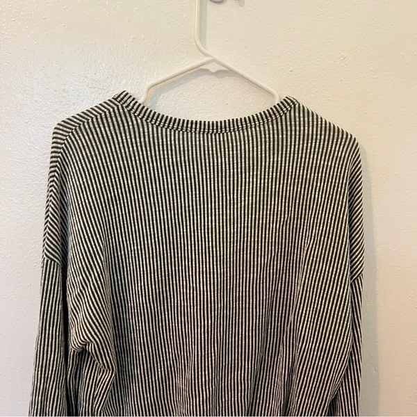 Caution to the Wind Women's Long Sleeve Top‎ Olive Green White Stripes Ribbed - Image 9