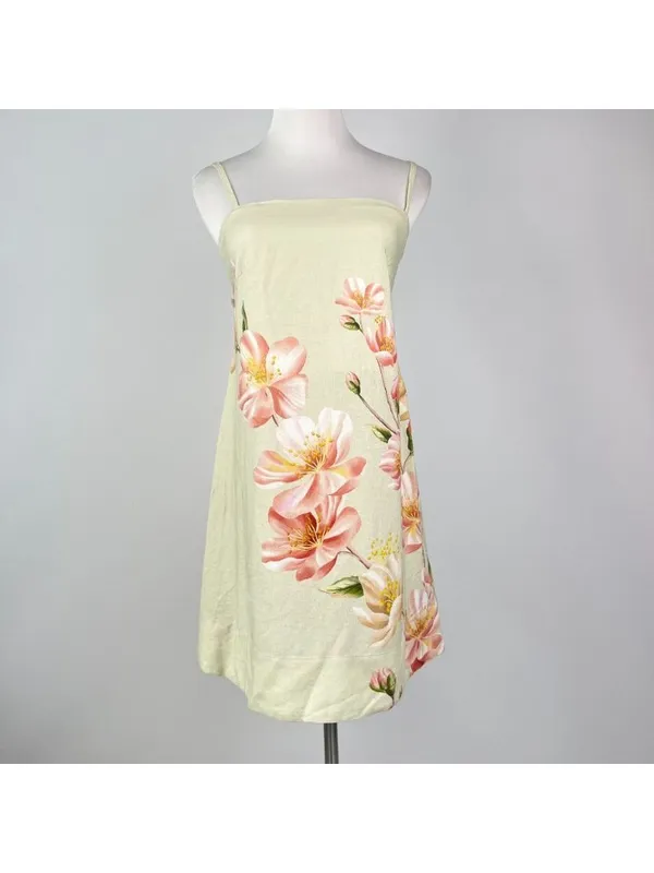 NWOT Farm Rio Linen Blend Floral Print Sleeveless Mini Dress Elastic Waist Sz XS - Image 4