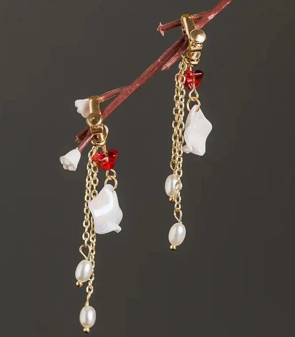New Chinese Hairpin Hair Clip For Women Glazed Flower Pearl Tassel Headpiece - Image 4